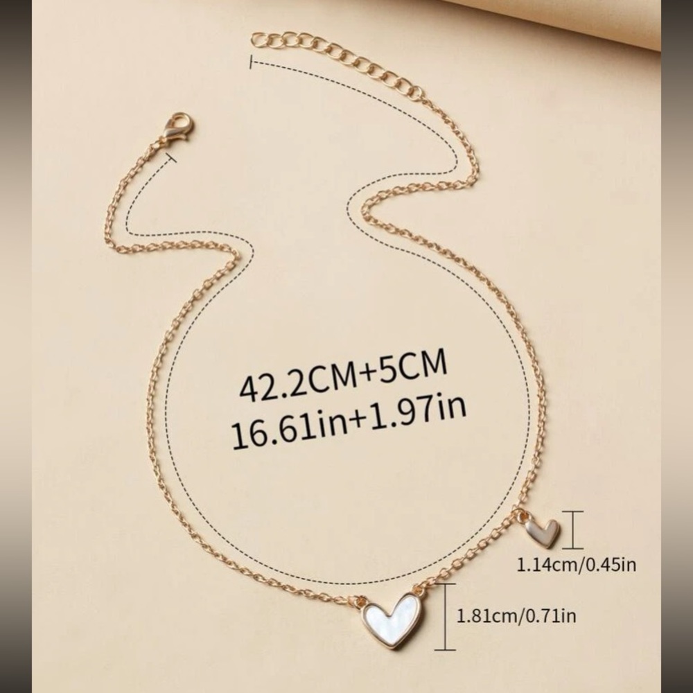Ultra Dainty Delicate Valentine Enamel Hearts Necklace White & Gold - Picture 5 of 10